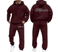 NNGOTD Mens Sport Suit Sets Contrast String Fleece Tracksuit Hoodie Top Bottoms Joggers Gym Set Draw Code Tracksuit Jogger Sets Long Sleeve Crew Neck Sweat with Jogger Bottoms Xmas (XXL) Wine