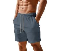 NNGOTD Men's Stretch Workout Shorts Lightweight Running Gym Athletic Shorts with Pockets - 7 Inches Open Hem Tracksuits Trousers Dress Slacks Big and Tall Holiday Beach Linen Pants （Grey,L）