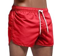 NNGOTD Mens Summer Shorts with Pockets Casual Elasticated Waist Gym Swimming Mesh Lined Holiday Regular Short Cotton Shorts Mens Linen Beach Slacks Trousers for Men Sport(Red,XXL)