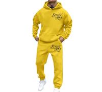 NNGOTD Mens Tracksuit Set Bottoms Contrast String Fleece Tracksuit Hoodie Top Bottoms Joggers Gym Set Draw Code Tracksuit Lounge Wear Set Comfortable Sports Track Suit Christmas (Yellow, XL)