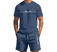 NNGOTD Men's Tracksuit Summer Tracksuit Clothing Plaid Short Sleeve T Shirt and Shorts Set 2 Pieces Summer Jogging Sport Fitness Graphic Tees and Short Pants Sportswear Suit Activewear (#001 Navy,S)