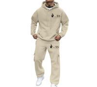 NNGOTD Men's Tracksuits Set Long Sleeve Beach V-Neck Button Down Shirts Summer Vacation Loose Yoga Pant with Pockets Sweat Outfit Hooded Jogging Tops Bottoms Sweatshirt Suit Christmas (Khaki, XXL)