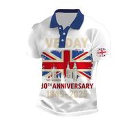 NNGOTD Mens Union Jack Tshirts UK British Flag Short Sleeve Collared Button Down Golf Shirt Britain Union Jack Grunge Flag Vintage Oversize Shirts (a-White, L)