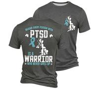 NNGOTD PTSD Warrior Shirt for Men Funny PTSD Awareness T-Shirt Vintage Cotton Soldier Tshirts Classic Casual Short Sleeve Crewneck Basic Tee Longdon Souvenir Shirts Army Veteran Day Outfits