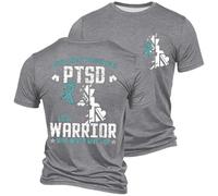 NNGOTD PTSD Warrior Shirt for Men Funny PTSD Awareness T-Shirt Vintage Cotton Soldier Tshirts Classic Casual Short Sleeve Crewneck Basic Tee Longdon Souvenir Shirts Army Veteran Day Outfits