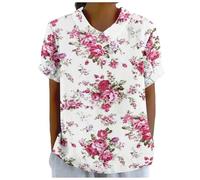 NNGOTD Sexy Tops for Women Women Oversized Cotton Linen Shirts Button Down Summer Blouse Roll-Up Sleeve Tops Tunic Trendy Boho Ladies Clothes 2025 Lace Tops for Women UK Size 18 Blouse (Hot Pink, L)