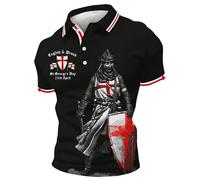 NNGOTD St Georges Day Polo Shirts for Men England T Shirt Knight Horse Print Casual Collared Button Down Golf Tops United Knigdom Great Britain Tennis T-Shirts Saint George Patriotic Graphic Tee