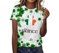 NNGOTD St Patrick's Day Shirts for Women Lucky Irish Shamrock Paddy's Shirt Cute Shamrock Graphic Short Sleeve Tees Tops Festival Blouse Shirts Work Clothes St Pattys Shirt (O15 Green,L)