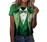NNGOTD St. Patrick's Day Shirts Women Clover Graphic Casual T-Shirt Green Shamrock Print Short Sleeve Tee Tops Going Out Womens Blouses Ladies Dressy T Shirt Cute Lucky Irish Tunic Blouse