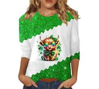 NNGOTD St Patricks Day Shirts Womens Lucky Shamrock Funny Clover Graphic Tee Tops Dressy Casual 3/4 Sleeve Irish T-Shirt Elegant Love Letter Print Tunic Blouses St Patty's Day Tshirts for Women