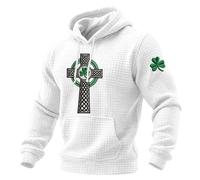 NNGOTD St Patricks Day Sweatshirt Men Funny Cute Gnomes Shamrock Quilted Sweatshirt Casual Long Sleeve Stand Collar Pullover Jumper with Pockets Green Lucky Shirt Comfortable Holiday (F6 White,XL)