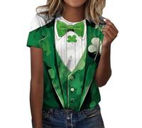 NNGOTD St. Patrick's Day T-Shirt Womens Funny Shamrock Printed Sequined Splicing Sleeve Casual Lucky Clover Heart Graphic Tee Tops Cute Irish Lucky Shirt Holiday Party Tops St Patty's Day (A1 GN2,L)