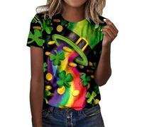 NNGOTD St Patricks Day Women Short Sleeve Summer T-Shirts Lucky Shamrock Funny Clover Graphic Tee Tops Ireland Irish Flag Shamrock T-Shirt Spring Vacation Outfits St Patricks Day Fancy (A1 Red,M)
