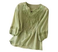 NNGOTD Summer Tops for Women UK Elegant Lace Splicing Hollow Bubble Short Sleeve Solid Color Plus Size Blouses V-Neck Shirt Ladies Dressy Casual T Shirts Pullover Sweater Jumper(Green,XXL)