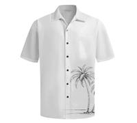 NNGOTD T Shirts for Men UK, Mens Casual Linen Shirts Short Sleeve Regular Fit Shirt Button Down Summer Tops with Pocket Traditional Pattern Print Hippie Shirts for Men Tshirt (White, XXL)