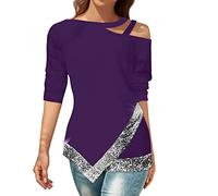 NNGOTD Tops for Women UK Plus Size Womens Short/Long Sleeve Shirts V Neck Criss Cross Cold Shoulder Tops Cotton Long Sleeve Tops for Women UK Blouse (Purple, L)