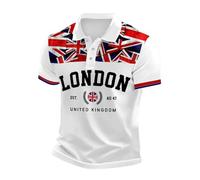 NNGOTD Union Jack 2025 Mens Polo Shirts Short Sleeve Quick Dry Lightweight Golf Casual Collared Tops Breathable Moisture Wicking Work Shirt King Charles Coronation 2025 Apparel (White,L)
