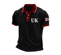 NNGOTD Union Jack 2025 Mens Polo Shirts Short Sleeve Quick Dry Lightweight Golf Casual Collared Tops Breathable Moisture Wicking Work Shirts VE Day Bunting Flags Holiday Clothes for Men UK (Black,L)