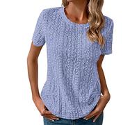 NNGOTD Women Blouse and Shirts Women's Creweck Pleated Casual Fit Flare Tunic Blouse Swing Top Summer Floral Shirt Loose Shirt Womens Tops Size 14 UK Tshirts (Light Blue, S)