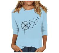 NNGOTD Women Blouses Ladies Fashion O-Neck Short Sleeve Printed Long T-Shirt Blouse Loose Tops Shirts Elegant Tunic Shirts Tops Office UK Size Women's Sweatshirts Tshirts (Light Blue, L)