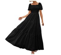 NNGOTD Women's Casual Bohemian A-Line Dress Solid Color Button Sleeveless Halter Dress Beach Holiday Party Midi Dress Neon Dress Sun Dresses for Women Plus Size Long Tartan Skirt 16 (Black, XXL)