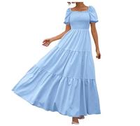 NNGOTD Women's Chiffon Pleated Dress Short Cape Sleeve V-Neck Lace Contrast Dress for Cocktail Party Ladies Nightdresses Sun Dress Size 18 Shirt Extender Skirt (Blue, XXL)