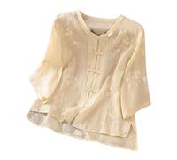 NNGOTD Women's Cotton Linen Blouse 3/4 Sleeves Summer Tops Short Sleeve Crew Neck Breathable Trendy Solid Color Boho T-Shirts Casual Thin Stylish Pleated Cotton Lightweight Tunic Blouses