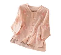 NNGOTD Women's Cotton Linen Blouse 3/4 Sleeves Summer Tops Short Sleeve Crew Neck Breathable Trendy Solid Color Boho T-Shirts Casual Thin Stylish Pleated Cotton Lightweight Tunic Blouses