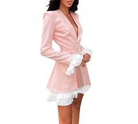 NNGOTD Women's Lace Satin Cocktail Dress Halter Neck Semi Formal Midi Wrap Dresses for Evening Party Bridesmaid Dress Ladies Sun Dresses Gypsy Skirt Girls (Pink, L)