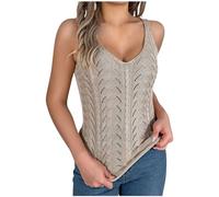 NNGOTD Women's Long Sleeve Tops Ladies Plain Camisole Cotton Vest Top Lace Trim Neck Design Cami Tank Strappy Swim Tops for Women UK Blouse (Khaki, L)