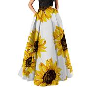 NNGOTD Women's Maxi Casual Dress V Neck Sleeveless Twisted Tie Back Paisley Floral Print Summer Long Party Cocktail A-line Dress Summer Dressing Gown Cotton Sun Dress Black Jean Skirt (Yellow, S)