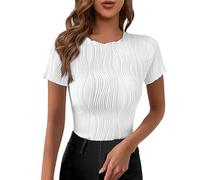 NNGOTD Womens Shirts and Blouses UK Women's 2024 Summer Dressy Collared V Neck Chiffon Blouse Button Tunic Petal Short Sleeve Shirt Office Work Tops Womens Tops Size 14 UK Floral Tops (White, XXL)