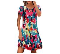 NNGOTD Women's Short Sleeve Loose Plain Maxi Dresses Casual Long Dresses with Pockets Womens Summer Casual Dress Sunflower Dress a line Skirt for Women UK (Red, XL)