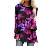NNGOTD Womens Summer Blouses, Women Spring and Autumn Butterfly Print Thin Round Neck Raglan Long Sleeve T Shirt Top Baseball Long Sleeve Shirt Women Oversize Loose Blouse Tunic Tops