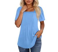 NNGOTD Women's Summer Cotton Linen Cap Sleeve T-Shirt Button Down V-Neck Loose Tunic Tops Fashionable Baggy Solid Color Plain Casual Shirts Trendy Lounge Blouses Sweatshirts(Light Blue,L)
