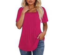 NNGOTD Womens Summer T Shirts - Cotton Oversized Drop Shoulder Half Sleeve Casual Crew Neck Ladies Tops with Slit Hem for Baggy Fashion Pullover Sweater Jumper(Hot Pink,S)