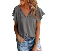 NNGOTD Womens Summer Tops Womens Mock Turtle Neck Dressy Casual Fall Cute Tops Slim Fitted Half Sleeve Cute Plain T Shirt Cut Out Tops for Women UK Tshirts (Grey, M)
