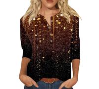 NNGOTD Womens Tank Tops Womens Blouse Casual Long Sleeve Shirt Tops V Neck Button Down Shirts 3/4 Sleeve Chiffon Tunic T Shirts Blouse Corset Top for Women UK Tshirt (Brown, XXL)