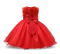 NNJXD Girl Sleeveless Lace 3D Flower Tutu Holiday Princess Dresses …, Red, 3-4 Years