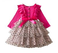 NNJXD Princess Girl Long Sleeve Casual Dress Polka Dots Toddler Tulle Autumn Winter Knit Clothing 2110 Hot Pink Size(90) 1-2 Years