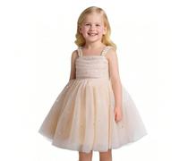 NNJXD Princess Girl Spaghetti Strap Bow Sequin Tulle Party Dress Flower Wedding Gown 2071 Champagne (6Y) 6-7 Years