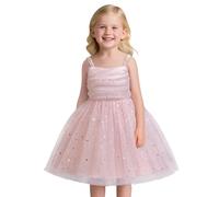 NNJXD Princess Girl Spaghetti Strap Bow Sequin Tulle Party Dress Flower Wedding Gown 2071 Pink (5Y) 5-6 Years