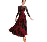 Nnnydjy Ballroom Dance Dresses for Women Waltz Tango Performance Costume Salsa Cha Cha Competition Dancewear A-Line Skirt,Red,M