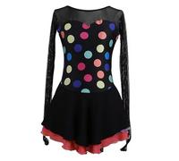 Nnnydjy Figure Skating Performance Dresses for Girls Women's Outdoor Ice Skating Training Skirt Artistic Gymnastics Wear,Black,11_13Years