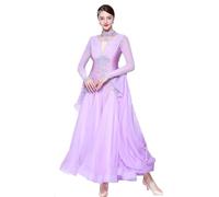Nnnydjy Professional Ballroom Dance Dresses for Women National Standard Dancing Clothes Mesh Waltz Competition Costume,B,L