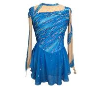 Nnnydjy Professional Figure Ice Skating Dress Girls' Gymnastics Costumes Women's Artistic Leotards Handmade Long Sleeve,Blue,XL