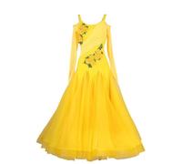 Nnnydjy Tango Ballroom Dance Competition Dresses Women's Embroidery Waltz Performance Costume Foxtrot Dancewear Big Swing,Yellow,XXL