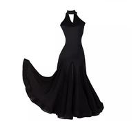 Nnnydjy Tango Performance Costume Foxtrot Waltz Dancing Outfit for Women Ballroom Dance Training Dress Large A-Line Skirt,Black,L