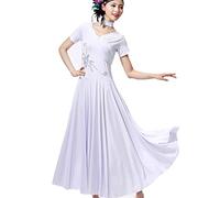 Nnnydjy Tango Training Dancing Outfit Waltz Performance Costume for Women Ballroom Dance Dresses Flamenco Praisewear A-Line,white,M