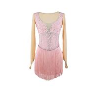 Nnnydjy Women's Fringe Figure Skating Dance Unitards Long Sleeved Ice Skating Competition Wear Girls Gymnastics Leotards,Pink,7_10Years